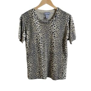 Vintage North Cheetah Print Silk Blend Metallic Short Sleeve Blouse. Size Large
